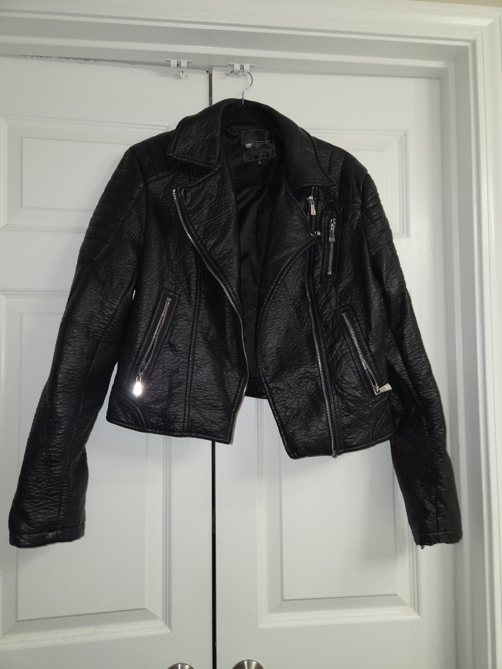 Black Faux Leather Moto Jacket - Women